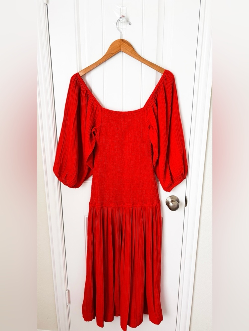 RHODE Harper Smocked Cotton Gauze Midi Dress Size Medium - Picture 4 of 4